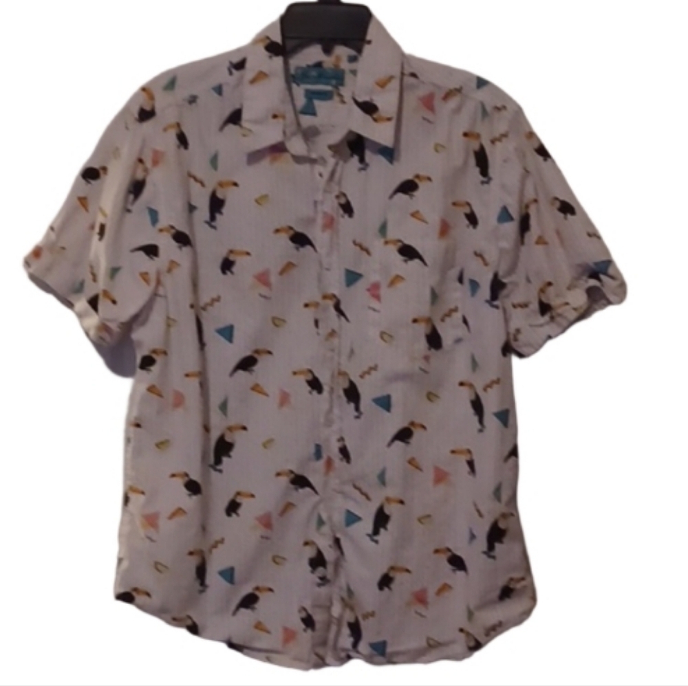 -- Joe Marlin Men's Toucan Print Shirt - Multicolor Size Small Cotton